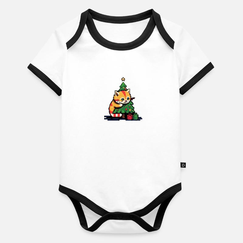 Weihnachtskatze Baby Bio-Kurzarm-Kontrastbody