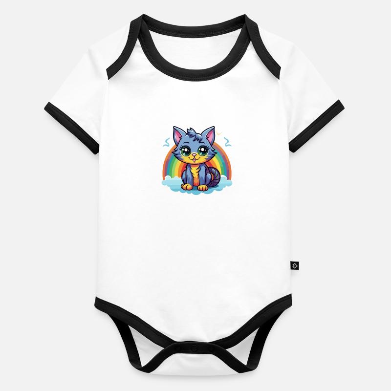 Vibrant Rainbow Kitty Artwork Organic Baby Contrasting Bodysuit
