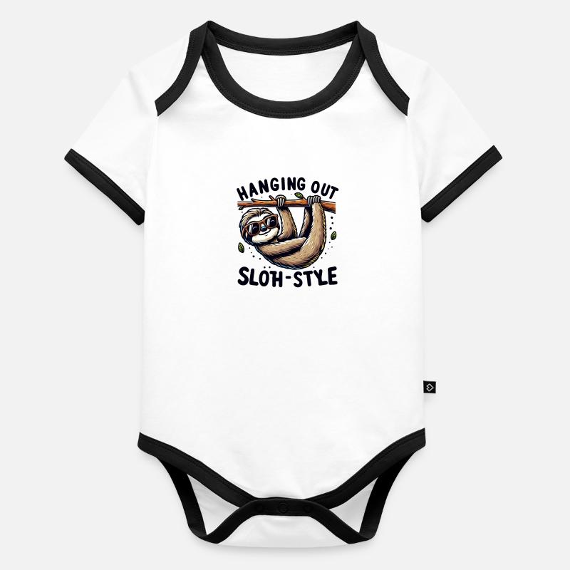 Hanging out Sloth style Organic Baby Contrasting Bodysuit