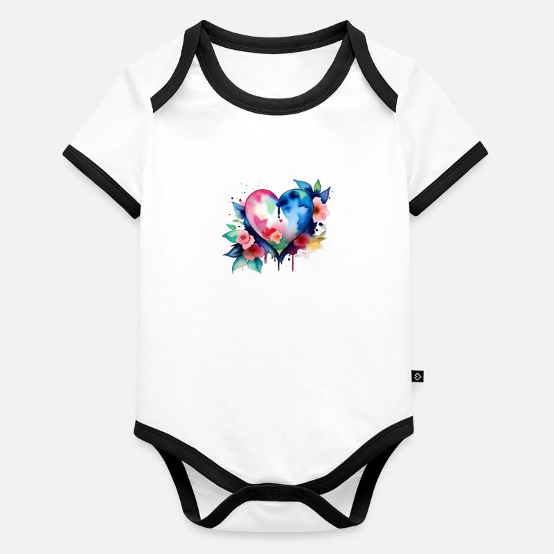 Coeur - Éclaboussure de couleur Body Bébé bio contrasté manches courtes