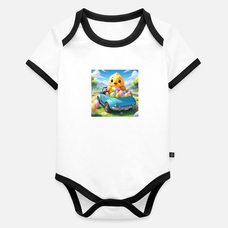 KÜKEN SITZT IM AUTO Baby Bio-Kurzarm-Kontrastbody
