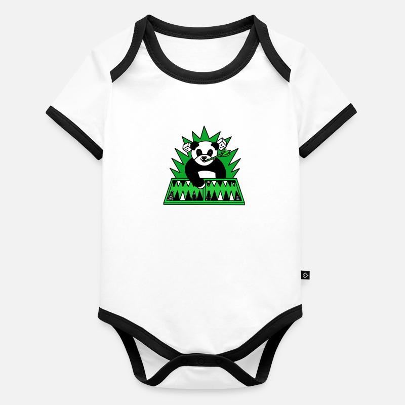 Funny panda play backgammon Organic Baby Contrasting Bodysuit