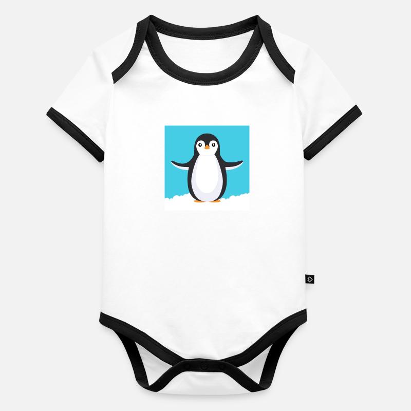 Pingouin de dessin animé Body Bébé bio contrasté manches courtes