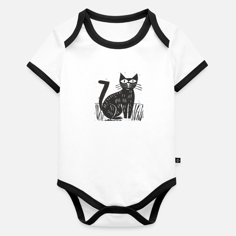 Black Cat Pet Kitten Punt Purr Organic Baby Contrasting Bodysuit