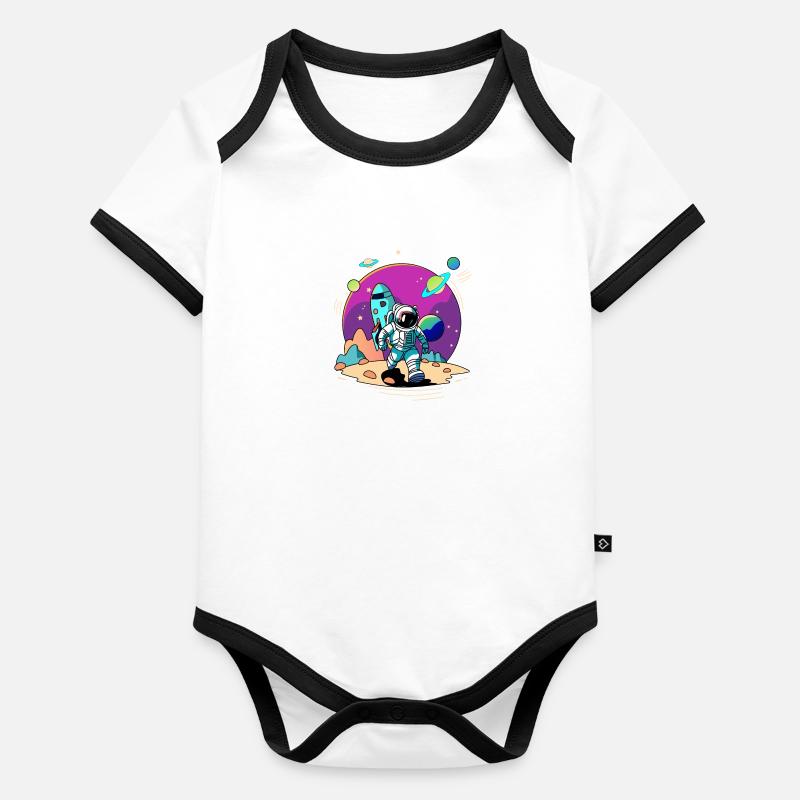 Space astronaut walking in alien planet and rocket Organic Baby Contrasting Bodysuit