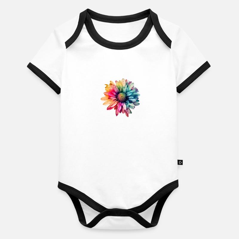 Multi-Colored Flower 1 Organic Baby Contrasting Bodysuit