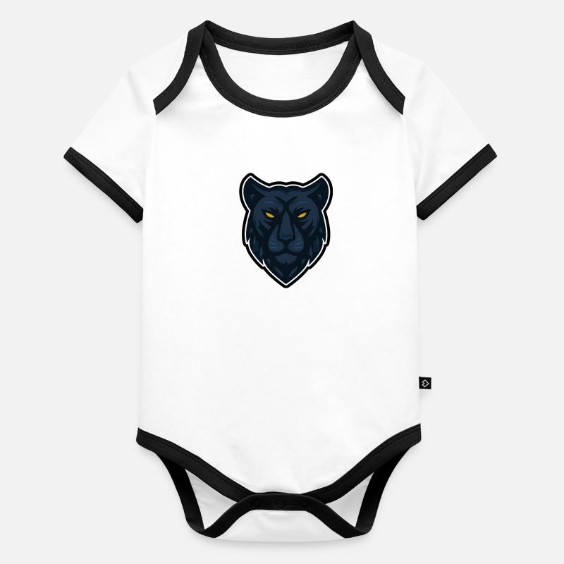 Maskottchen Panther Kopf Design Baby Bio-Kurzarm-Kontrastbody