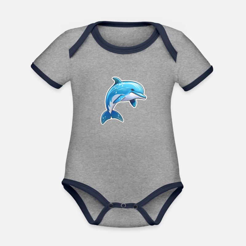 Dolphin jumping - Organic Baby Contrasting Bodysuit - heather grey/navy