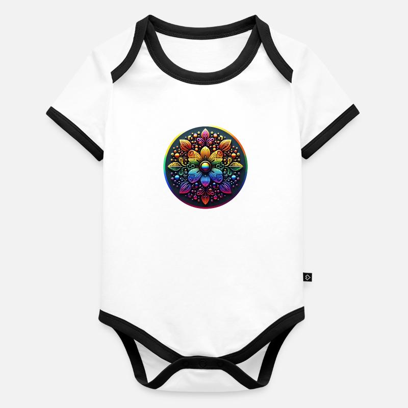 Fleur arc-en-ciel mécanique 2 Body Bébé bio contrasté manches courtes