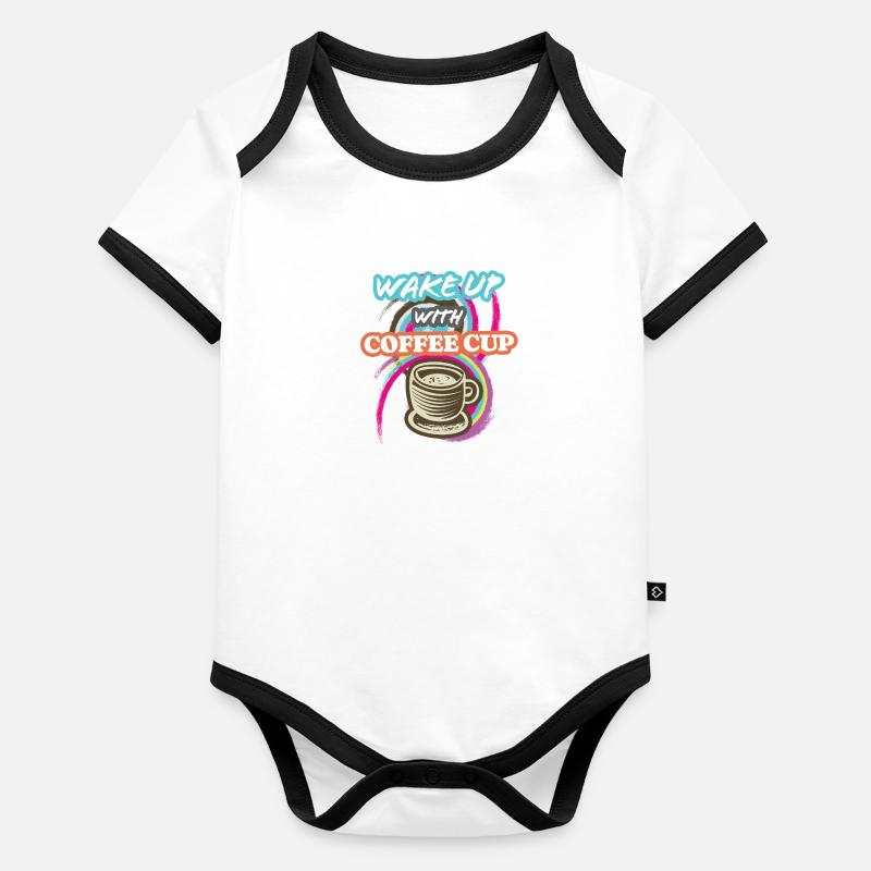 Wake-Up With Coffee Cup Organic Baby Contrasting Bodysuit