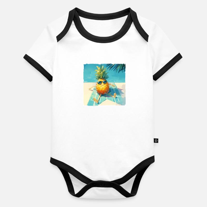 Funny pineapple sunbathing by the pool Organic Baby Contrasting Bodysuit