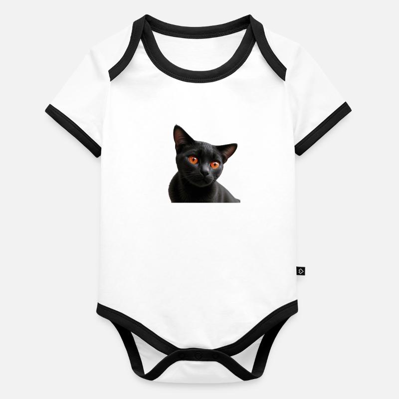 Schwarze Katze Baby Bio-Kurzarm-Kontrastbody