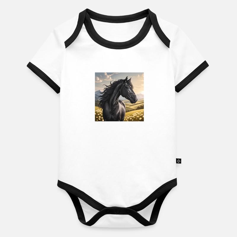 Horse Art Organic Baby Contrasting Bodysuit