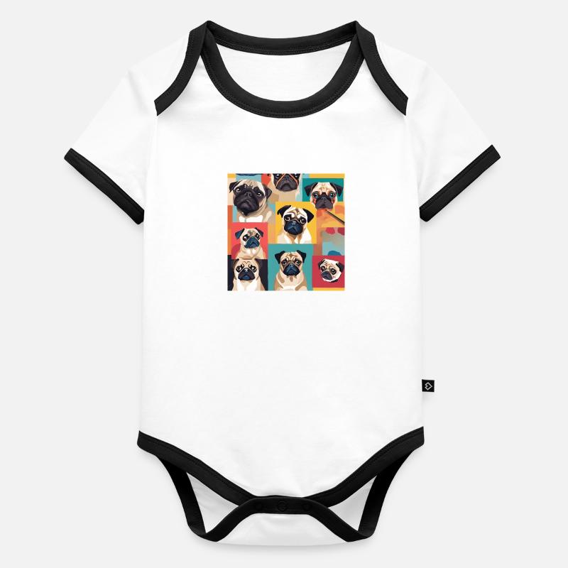 Pug Collage Organic Baby Contrasting Bodysuit