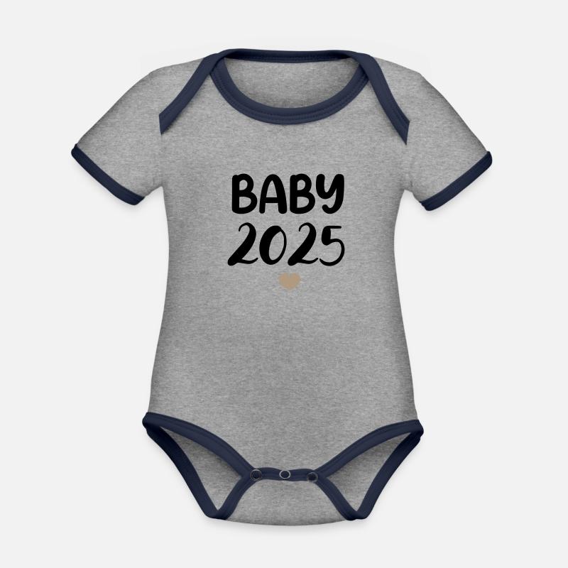 Bébé 2025 - Body Bébé bio contrasté manches courtes - gris chiné/bleu marine
