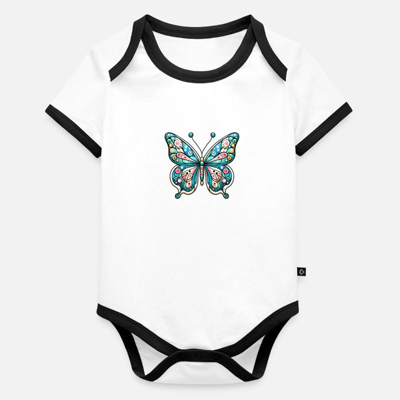 Super Papillon - Éclat Féerique Body Bébé bio contrasté manches courtes