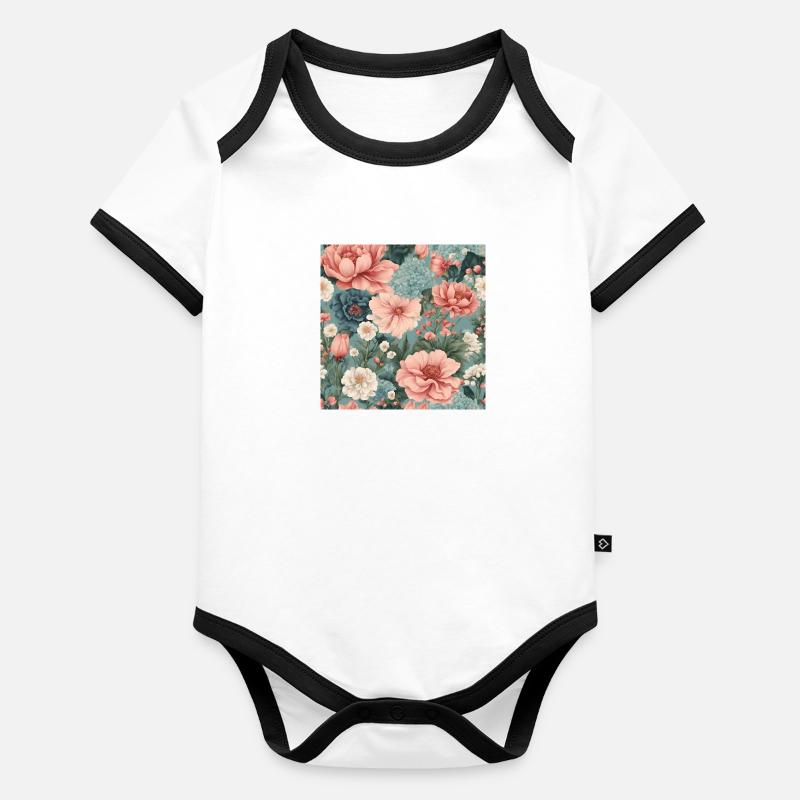 Spring Summer Blooming Floral Pattern Organic Baby Contrasting Bodysuit