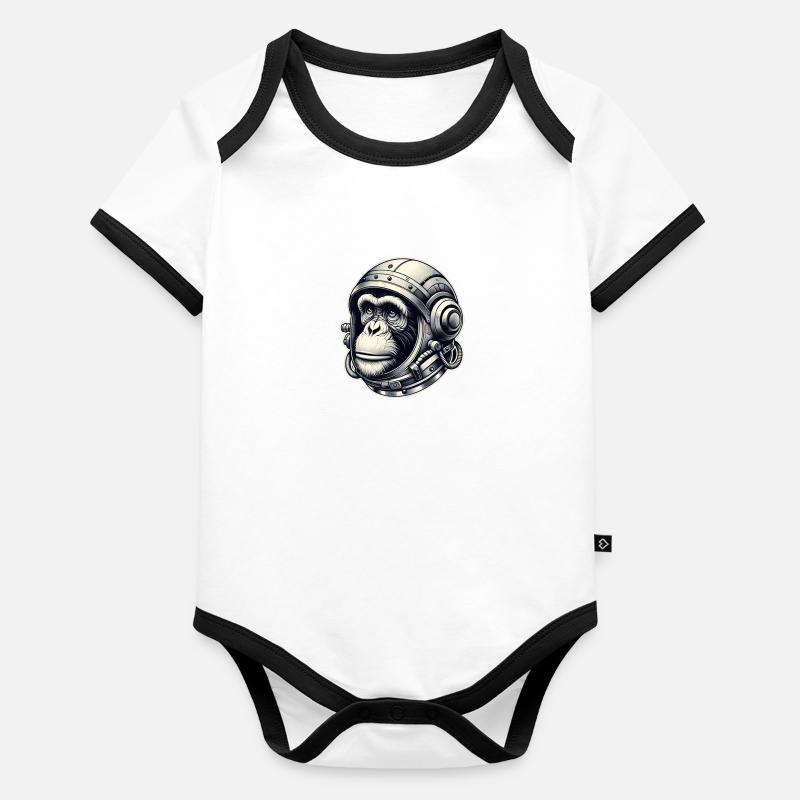 Silver space chimpanzee Organic Baby Contrasting Bodysuit