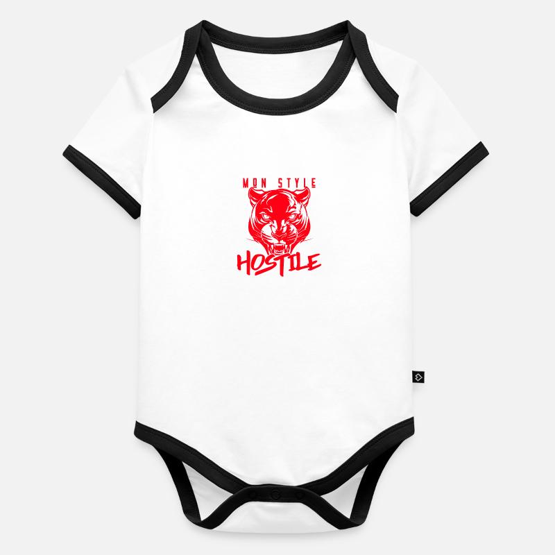 MON STYLE ? HOSTILE ! (panthère) Body Bébé bio contrasté manches courtes