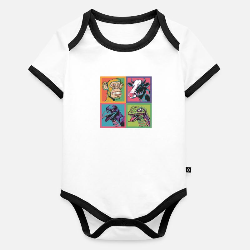 Pop Art Singe Vache Corbeau Serpent Coloré Body Bébé bio contrasté manches courtes