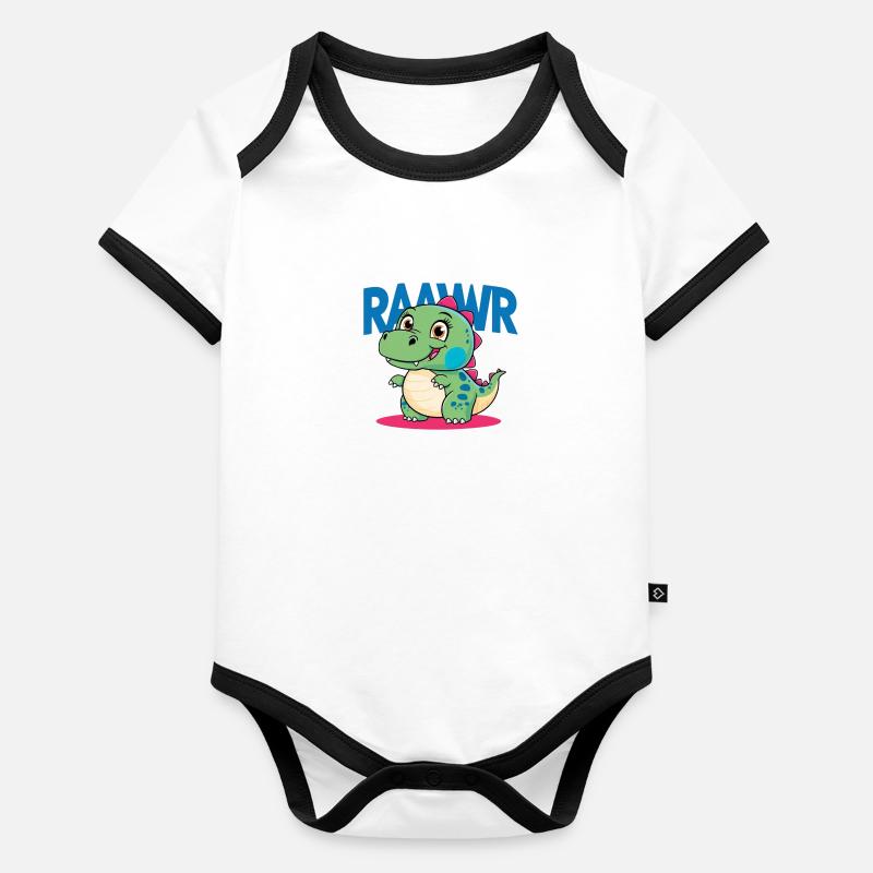 Petit Dino Body Bébé bio contrasté manches courtes