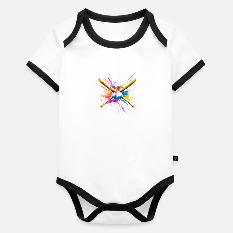Batte de baseball multicolore Body Bébé bio contrasté manches courtes