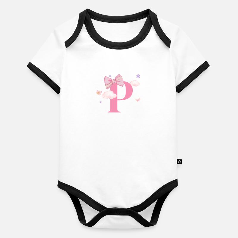 Letter p pink clouds Organic Baby Contrasting Bodysuit