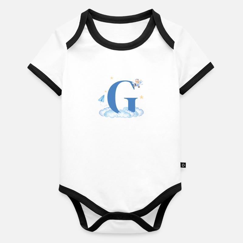 Letter G Blue Clouds Airplane Child Organic Baby Contrasting Bodysuit