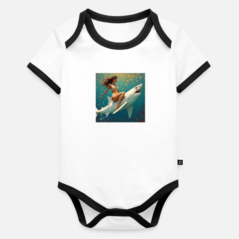 Shark Riding Organic Baby Contrasting Bodysuit