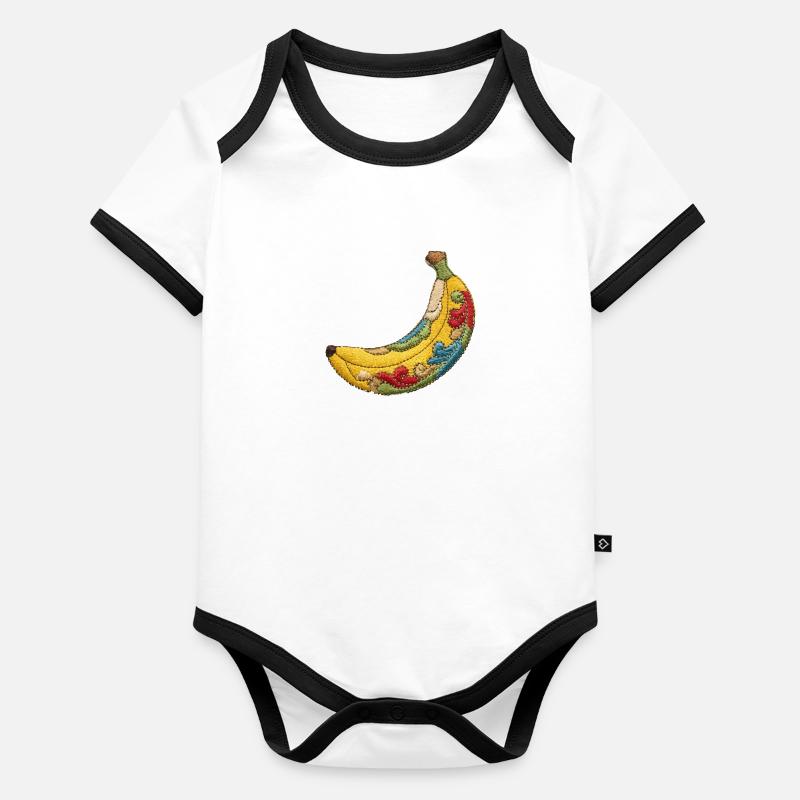 Banane brodée Body Bébé bio contrasté manches courtes