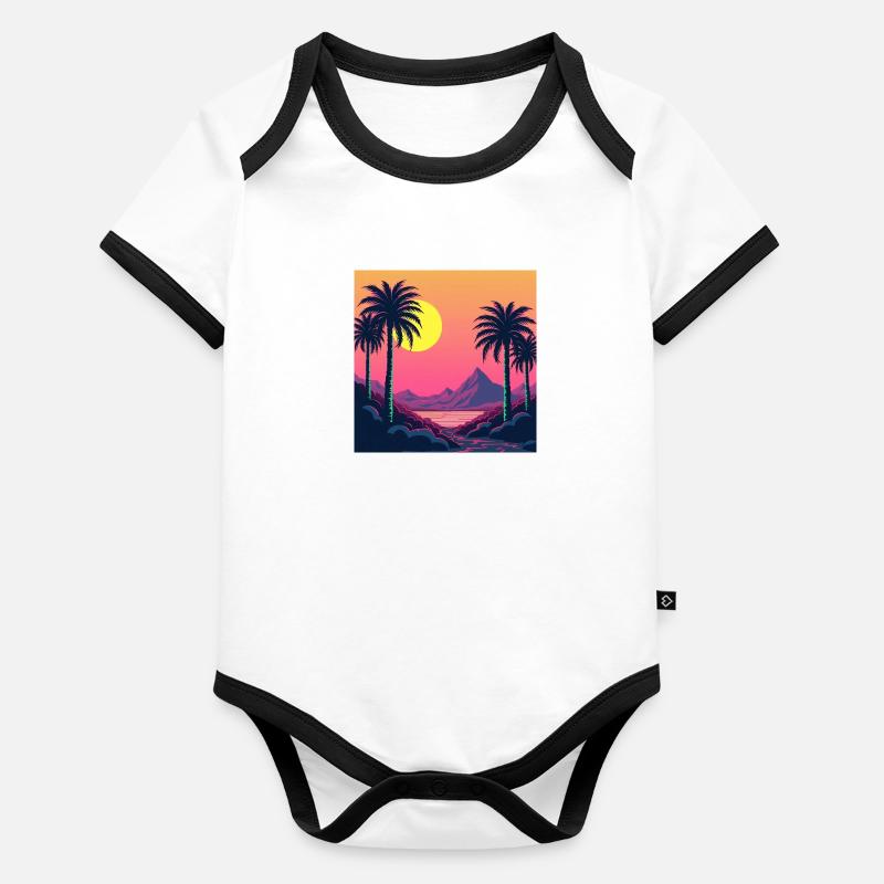 Vibrant retro 80s inspired sunset Organic Baby Contrasting Bodysuit