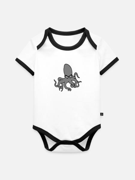 Pieuvre, pieuvre, pieuvre, céphalopode, mauvais œil - Body Bébé bio contrasté manches courtes -  - Devant