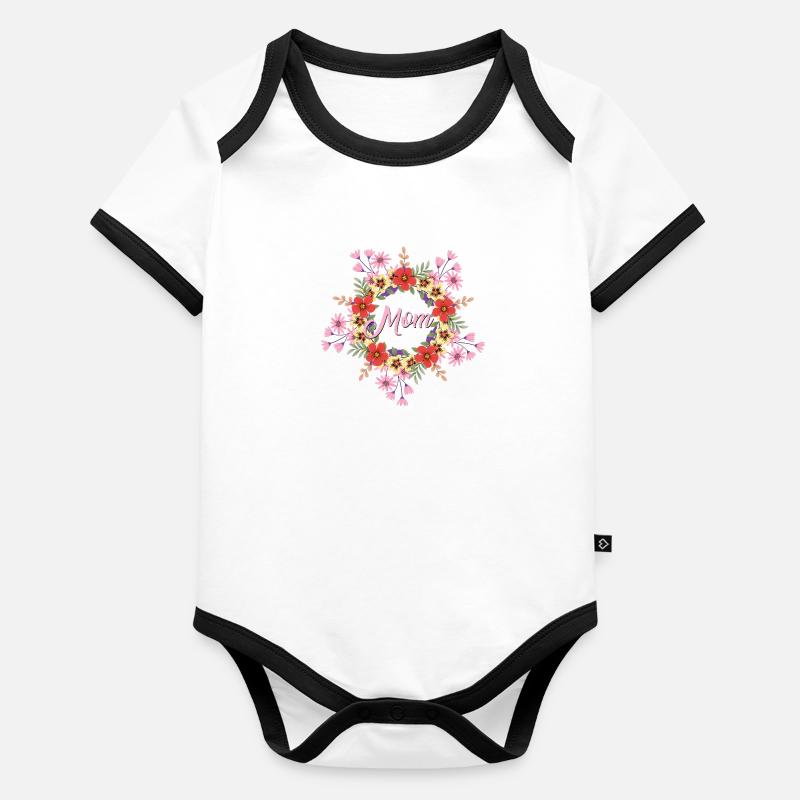 Maman - avec des fleurs - Body Bébé bio contrasté manches courtes -