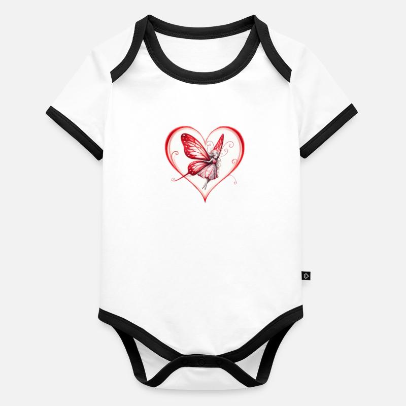 Coeur dessin de fée papillon Body Bébé bio contrasté manches courtes