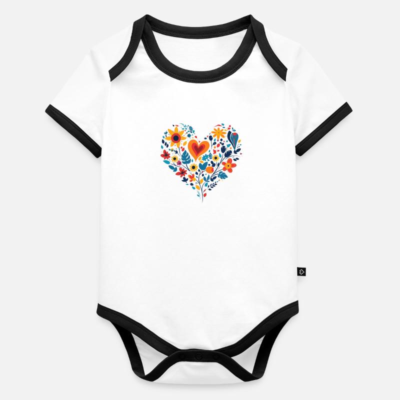 Cœur fleuri Body Bébé bio contrasté manches courtes