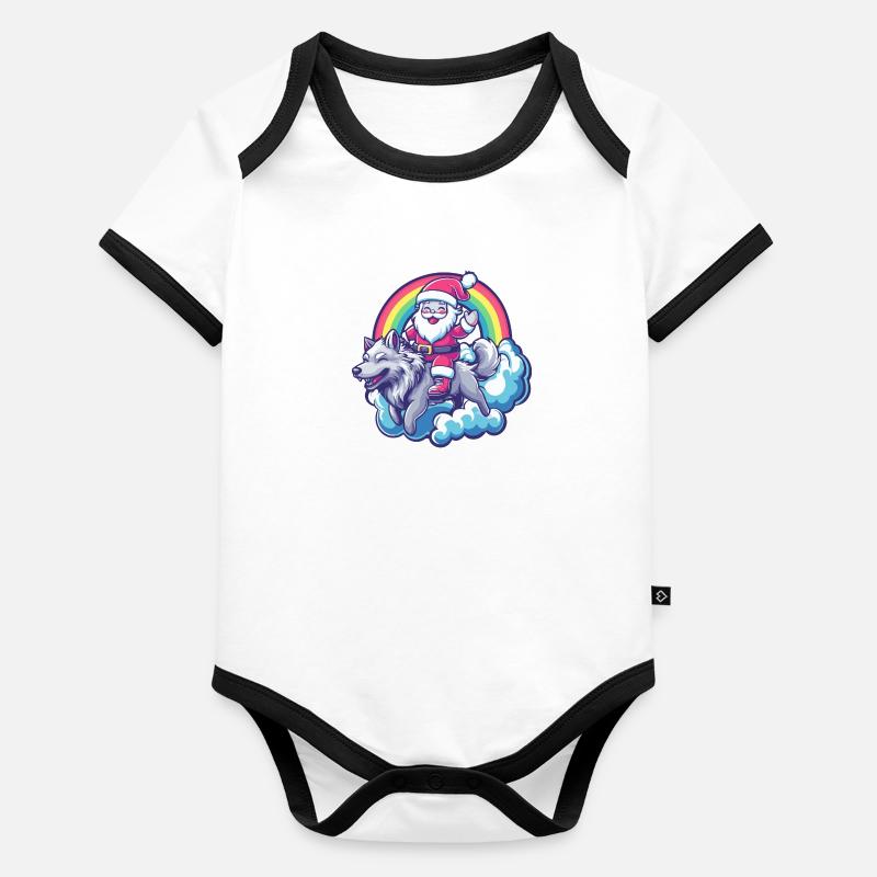 Wolf Weihnachtsmann Regenbogen Baby Bio-Kurzarm-Kontrastbody