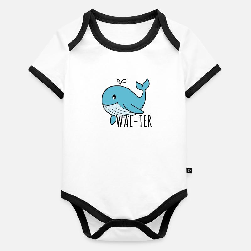 Walter la mignonne baleine bleue Body Bébé bio contrasté manches courtes