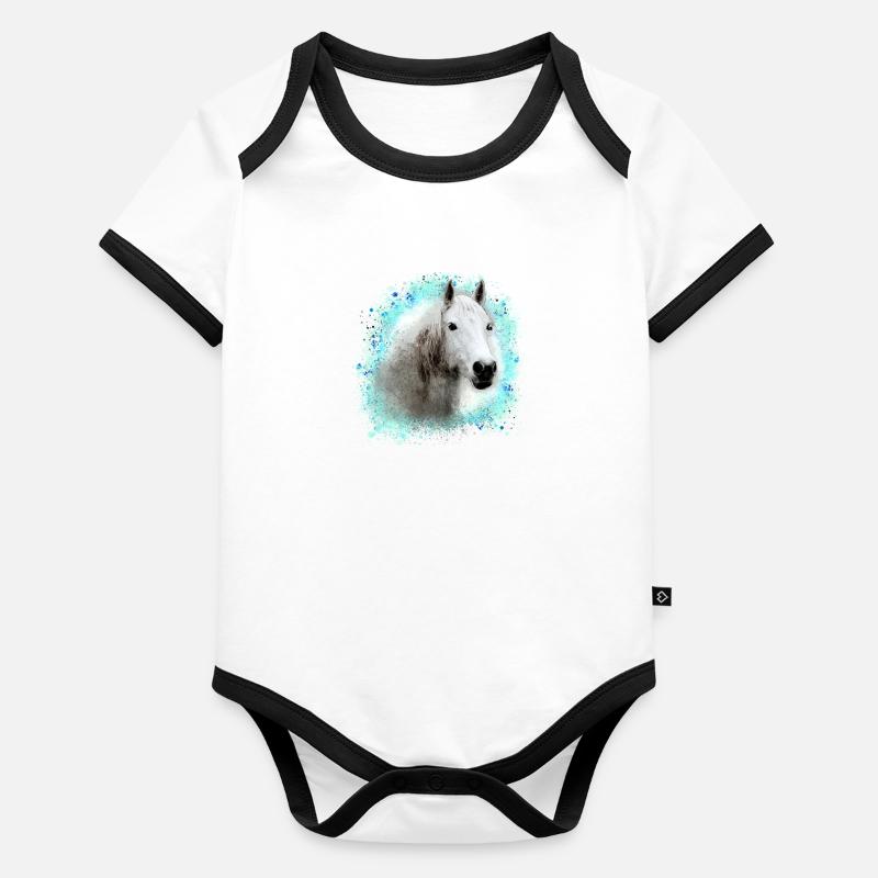 cheval , moisi ,graffiti , peinture,cheval blanc, Body Bébé bio contrasté manches courtes