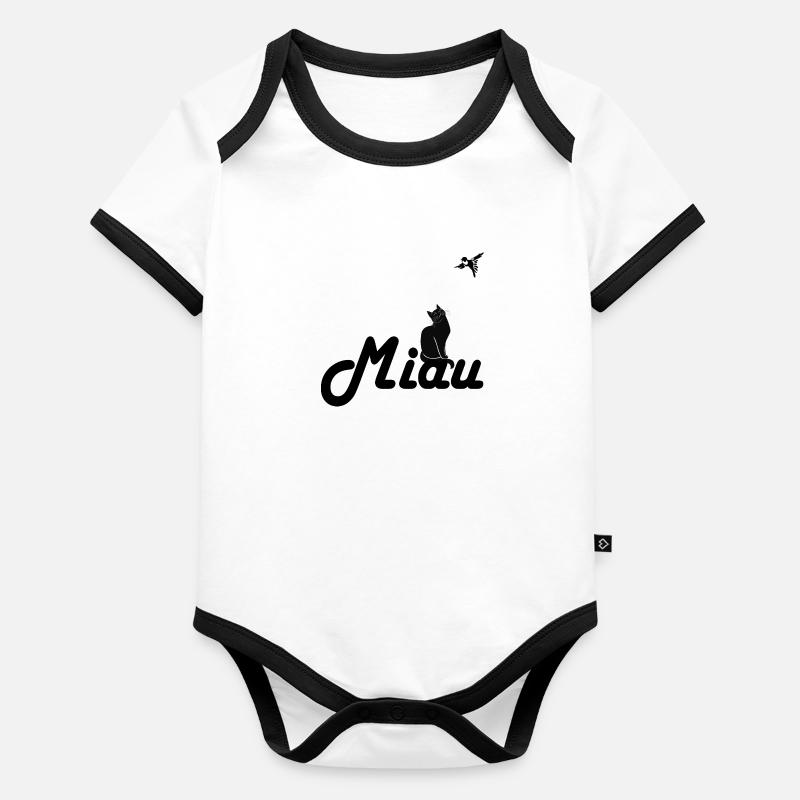 Chat noir Miao Body Bébé bio contrasté manches courtes