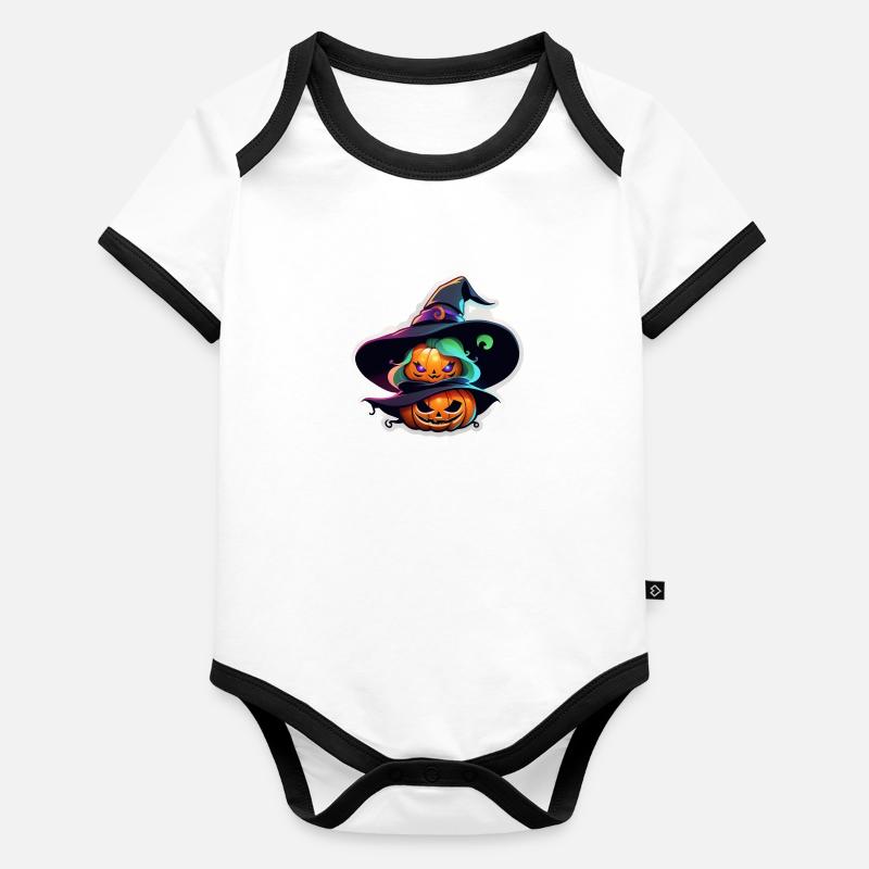 halloween - monstre avec chapeau de sorciere Body Bébé bio contrasté manches courtes