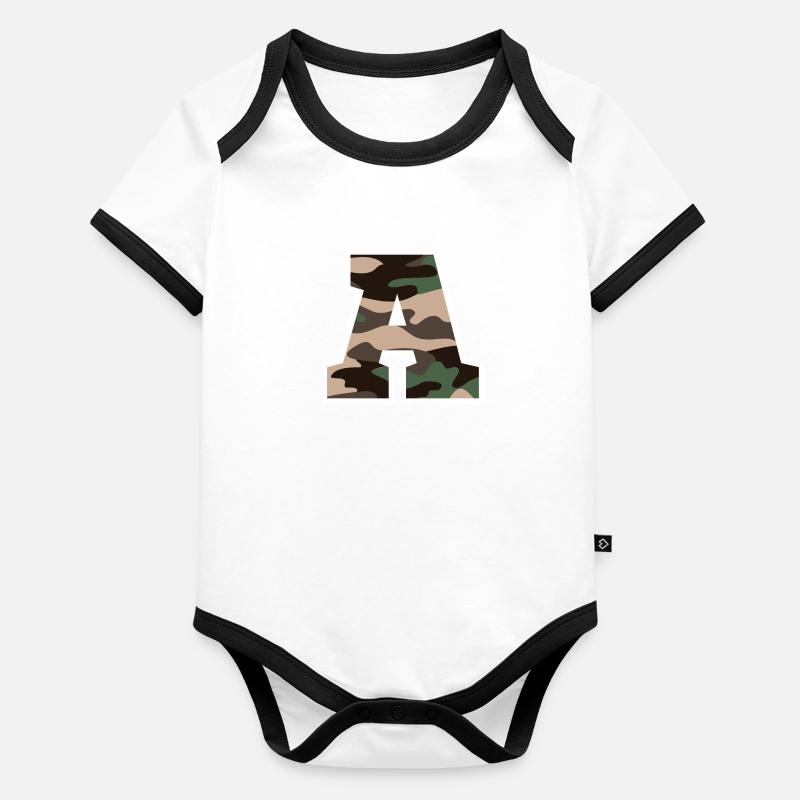 Brief A Military Camouflage - Geschenkidee Baby Bio-Kurzarm-Kontrastbody