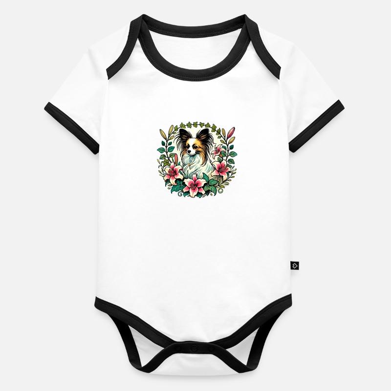 Chien Papillon Body Bébé bio contrasté manches courtes