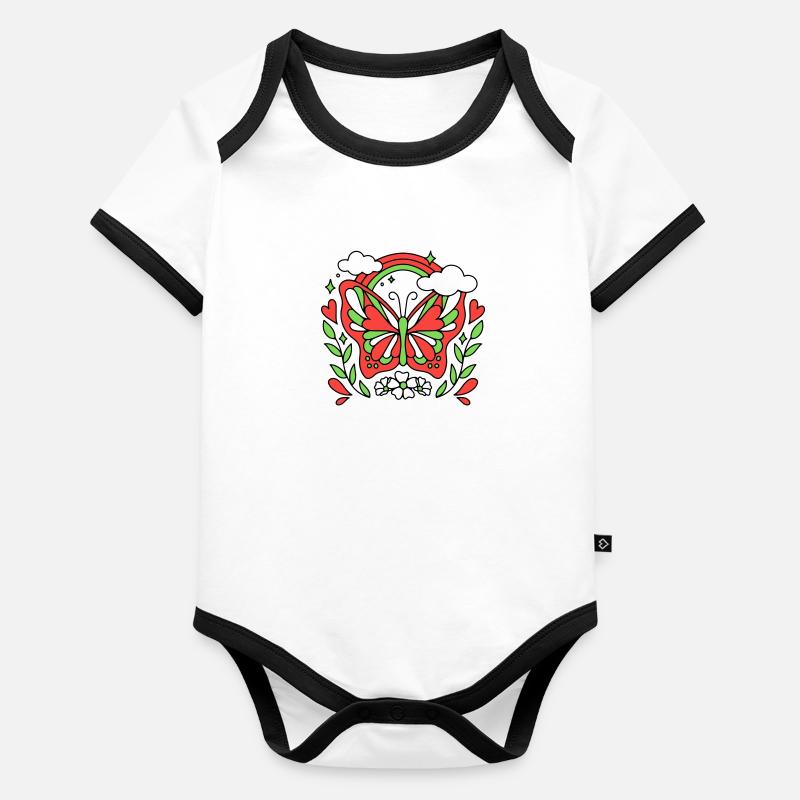 Papillon rétro Body Bébé bio contrasté manches courtes
