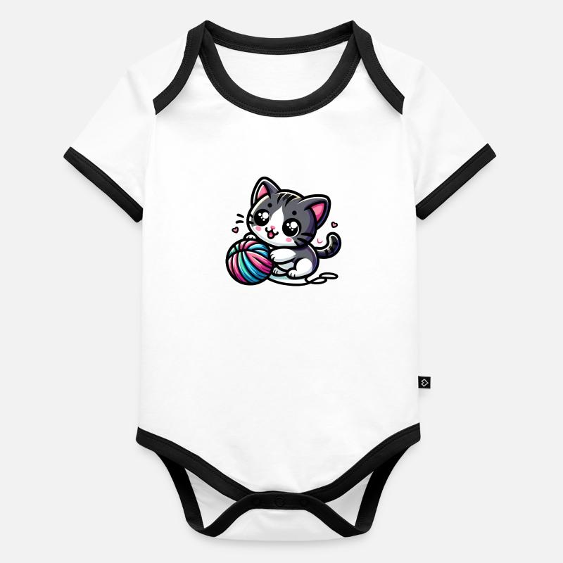 Chat mignon Body Bébé bio contrasté manches courtes