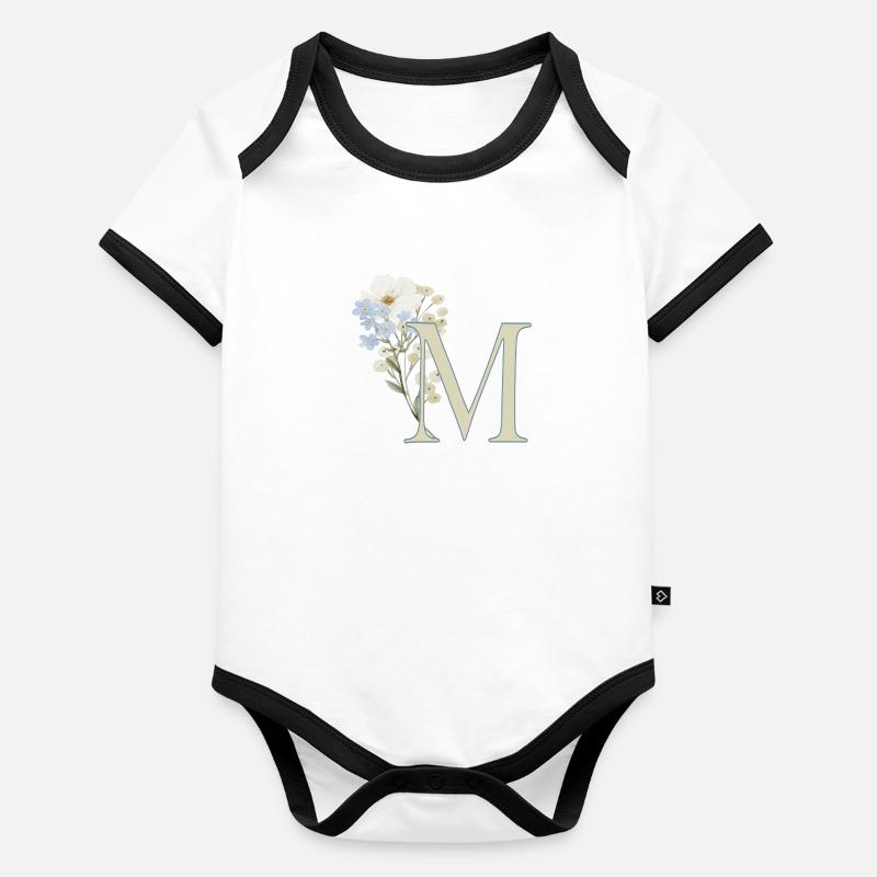M avec des fleurs Body Bébé bio contrasté manches courtes