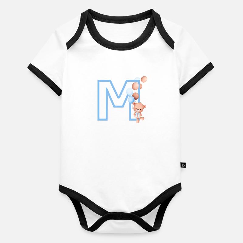 Lettre m bleue ours Body Bébé bio contrasté manches courtes