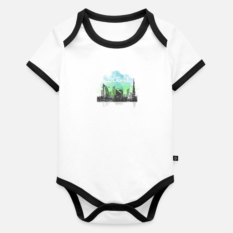 Dubai Tourismus Wasserfarbe Skyline Geschenk Baby Bio-Kurzarm-Kontrastbody