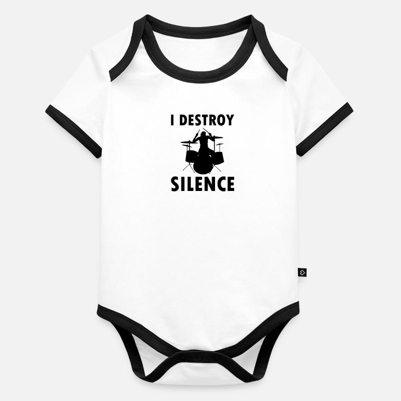 I Destroy Silence - batteur de batterie-batteur Body Bébé bio contrasté manches courtes