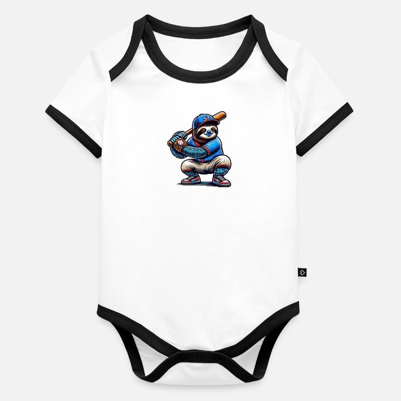 Cool Sloth Baseball Player Organic Baby Contrasting Bodysuit