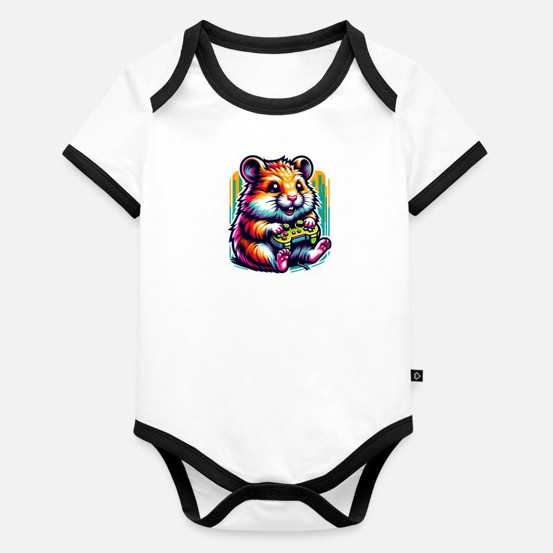 Spielender Hamster Mit Controller Baby Bio-Kurzarm-Kontrastbody